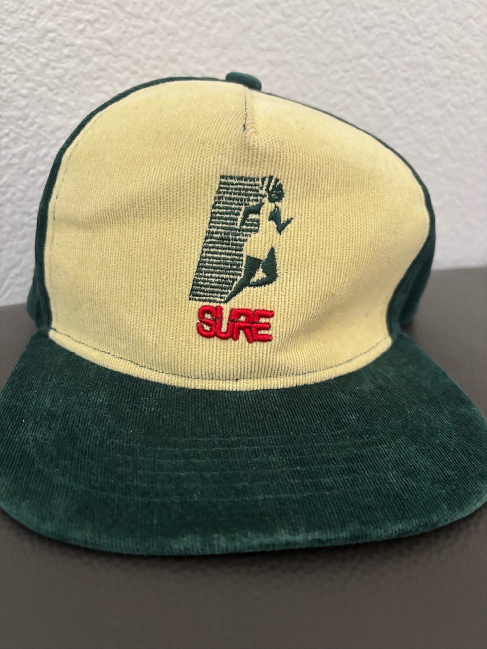 Sure Women Ran The World First Hat Corduroy adjustable Leather Cream Green